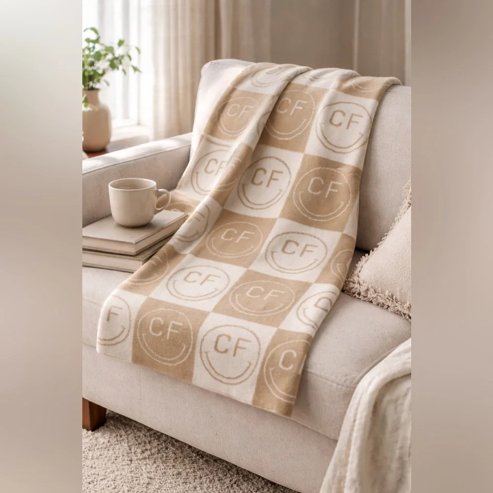 All Smiles Custom Blanket Throw Beige Checkered CF Pattern